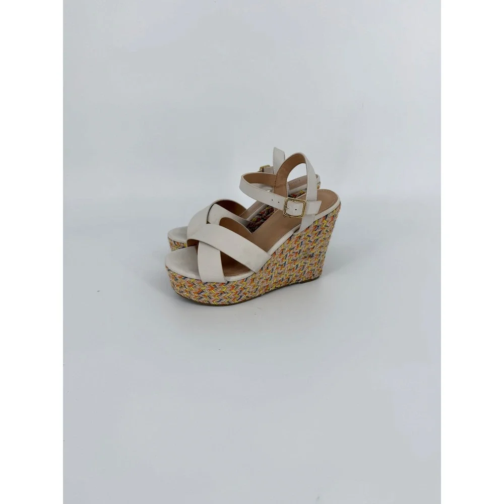 Michael by Michael Shannon Cream Multi Color Woven Platform Wedge Sandals